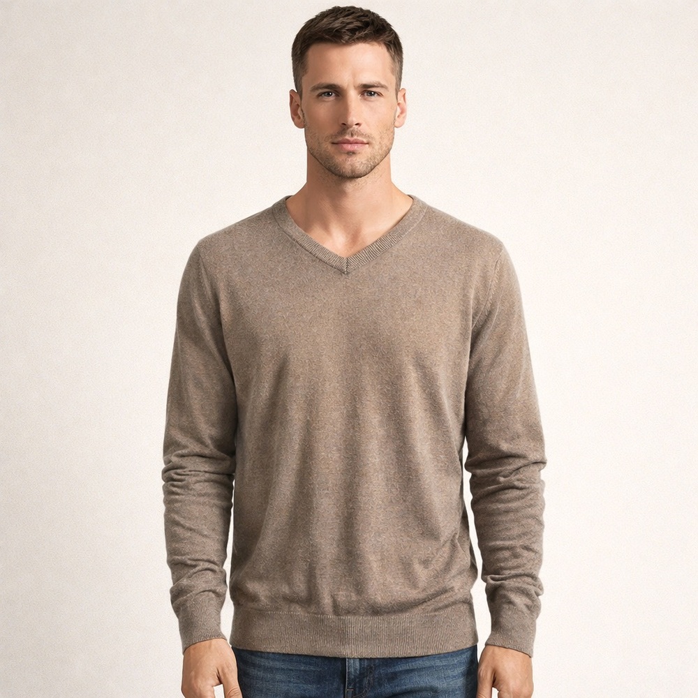 Marc Anthony cotton cashmere brown sweater Large preppy v-neck business fall